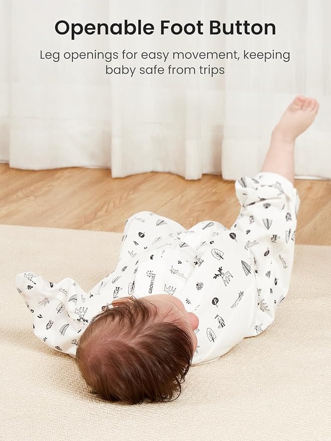 GROWNSY Transitional Swaddle Sleep Sack 3-6 Months,Cotton Starfish Design Baby Swaddle Sack, Dual-Zipper for Easy Diaper Changes, Proper Hip Development & Openable Foot Button,12-20lbs,Munchkin Forest