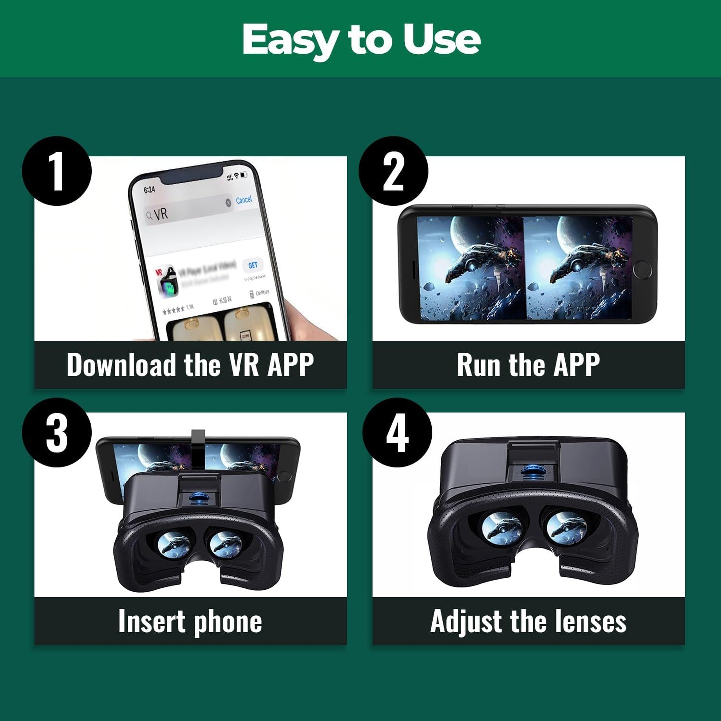 VR Headset for Phone with Controller, Anti-Blue Lens PD & Fl Adjustable Virtual Reality Goggles Set for Kids and Adults, Compatible with iPhone 16/15/14/13/12 Samsung Android 4.5-6.7"