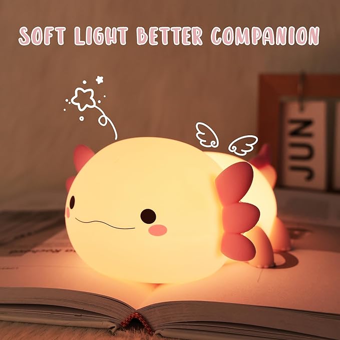 Axolotl Night Light, Cute Night Light for Kids, Animal Silicone Nursery Night Lamp, Timer Dimmable Rechargeable LED Nightlight, Soft Feeding Room Decor Bedside Lamp Gifts for Kids Girls Boys Women