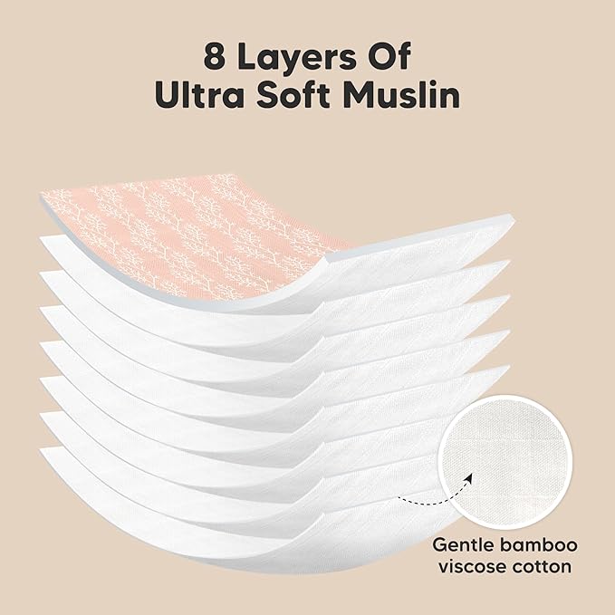 5-Pack Muslin Burp Cloths Baby Boy, Girl - Very Absorbent Baby Burp Cloth Rags, 8-Layers Viscose Derived from Bamboo Cotton Muslin Towel, Super Soft Spit Up Rags, No Shrink Washcloths (Marine Muse)