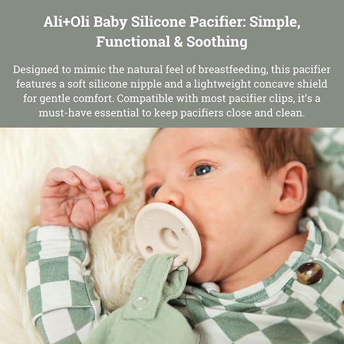 Ali+Oli Pacifier for Baby (2-pk) Set Original Round (Oat-Coco) Concaved Shield Newborn Pacifiers, BPA-Free Silicone Baby Pacifier Set, Baby Binkies, Chupones para Bebes