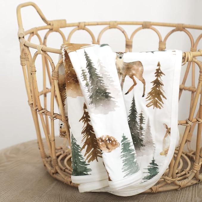 GRSSDER Baby Blankets Super Soft Stretchy Jersey Swaddle Blanket 2 Pack for Baby Boys, Double Layer Reversible Receiving Blankets 34 x 44, Extra Large for Swaddling, Deer & Bear