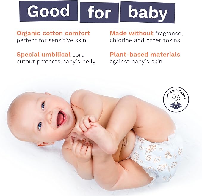 Pura Hypoallergenic Diapers, Size 1 (4-11lbs), Newborn, Totally Chlorine Free, Wetness Indicator, Suitable for Sensitive Skin, Soft Organic Cotton Comfort, Overnight, 3 Packs of 32 (96 Baby Diapers)