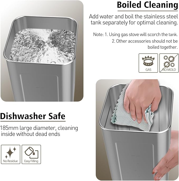 Stainless Steel Humidifier, Cool Mist Humidifiers with Only 3 Parts Easy to Clean, Top Fill Humidifier with 1-9H Timer, 30dB Whisper-Quiet, Filterless for Bedroom Large Baby Room Office