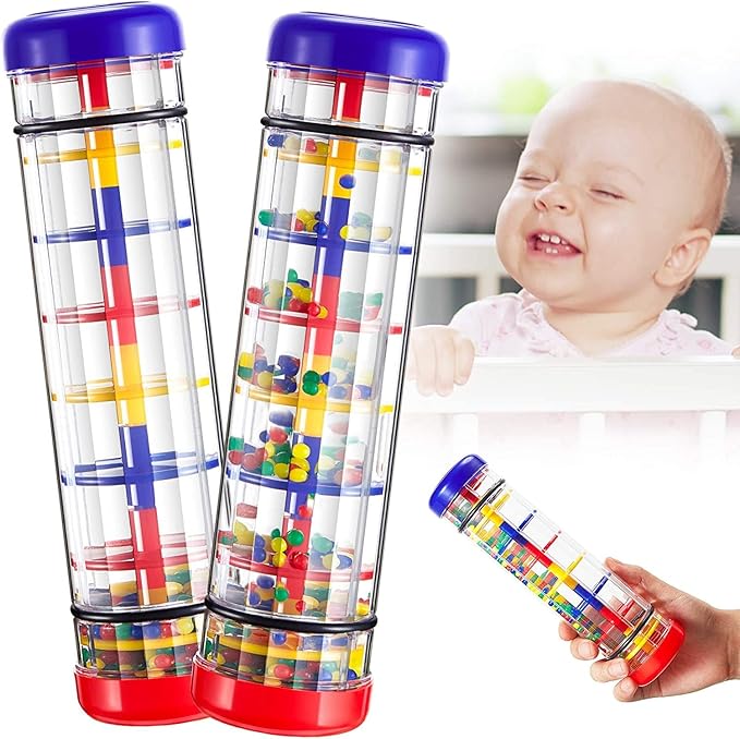 Rainmaker Baby Rain Stick Toys for Kids: 8 inch Rainstick Sensory Rattle Toys for Babies,Shaker Rainfall Tubes Musical Instrument -Red