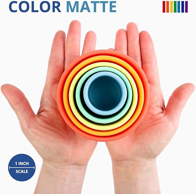 BLUE GINKGO Silicone Stacking Cups – Nesting & Sensory Stacking Toy for Toddlers | Open-Ended Montessori Toy with 5 Cups (Matte Colors)