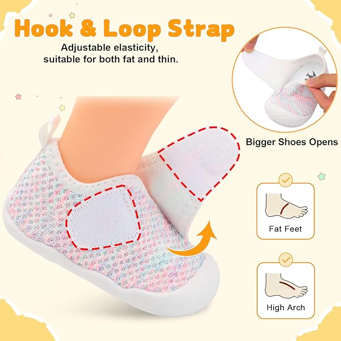 FEETCITY Baby First Walking Shoes Wide Baby Shoes Infant Sneakers Newborn Crib Shoe Barefoot Lightweight Slip On Shoe