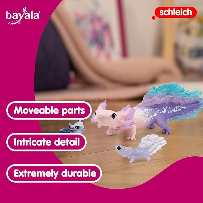 Schleich Bayala - 3PC Colorful Axolotl Figurine Toy Set - Mermaid Mythical Creature Playset for Girls and Boys - Cute Undersea Fairy Salamander Figures - Fantasy Animal Toys for Kids Ages 5+ | 42628