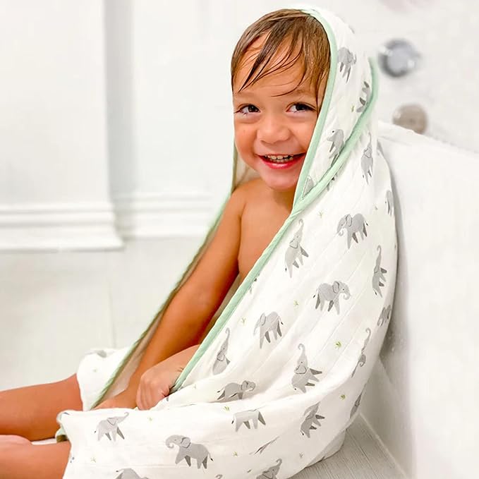 Bamboo Viscose Baby Hooded Towel & Washcloth Set for Babies and Toddlers, Soft & Absorbent, 70% Viscose from Bamboo, 30% Cotton Muslin - Imported (Elephant)