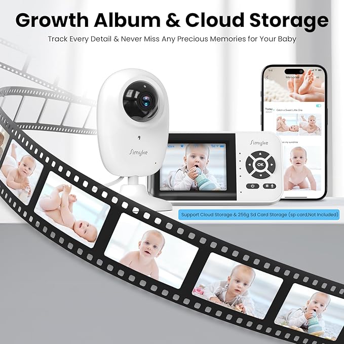 Smart Baby Monitor with 2 Cameras and Audio,App,Long Range,Night Vision,Temperature Sensor,2 Way Talk, Feeding Clock and lullabies,Home Use