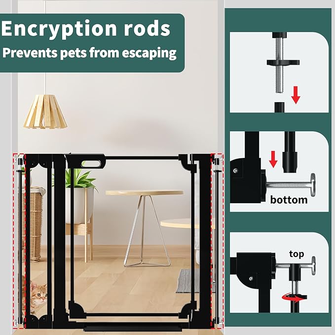 Clear Baby Gate for Stairs,48.42-57.08" Wide, Auto Close Acrylic Pet Gate, Pressure Mounted Clear Dog gate for Doorways, Safety Baby Gate, Indoor, Hallway, Kitchen,Black