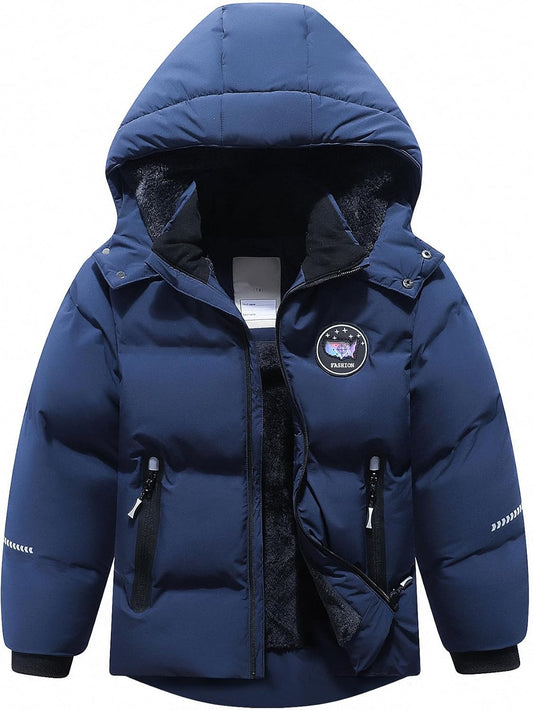 Kids Boy's Winter Coat Fleece Lined Waterproof Jacket Puffy Cotton Coat Thick Hooded Down Outdoor Coats