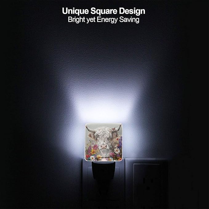 Led Night Light, Highland Cow Decorative Plug in Nightlights,with Smart Auto Dusk to Dawn Night Light for Bedroom, Kitchen, Nursery, Bathroom