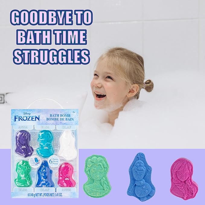 Disney Frozen 6 Pack Berry Scented Bath Bombs - Ages 3+ Character Molded Bath Bombs – Fun & Bright Colors - Great Birthday Gifts, Stocking Stuffers, Slumber Parties, Spa Days & More by Townley Girl