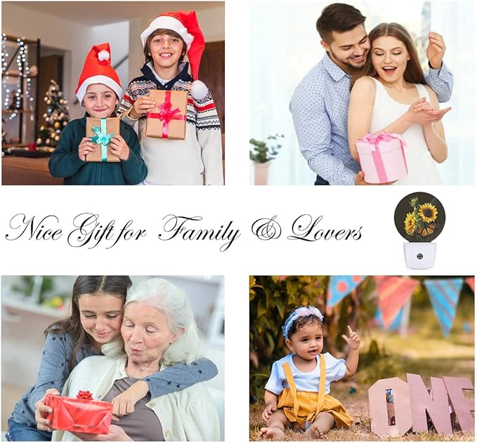 EKOBLA Night Light Sunflower and Butterfly Night Lights Plug into Wall for Boys Girls Led Night Light, Round Lamp Home LED Wall Decor Nightlight