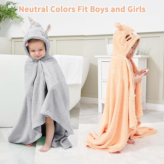 Toddler Bath Towel Hooded Kids Towels Baby Bath Towels for Boy Girl 0-5 Year, 2-Pack Thick Absorbent Toddler Towels with Hood Kids Bath Towel, Large 50''x32'' Baby Hooded Towel for Kids