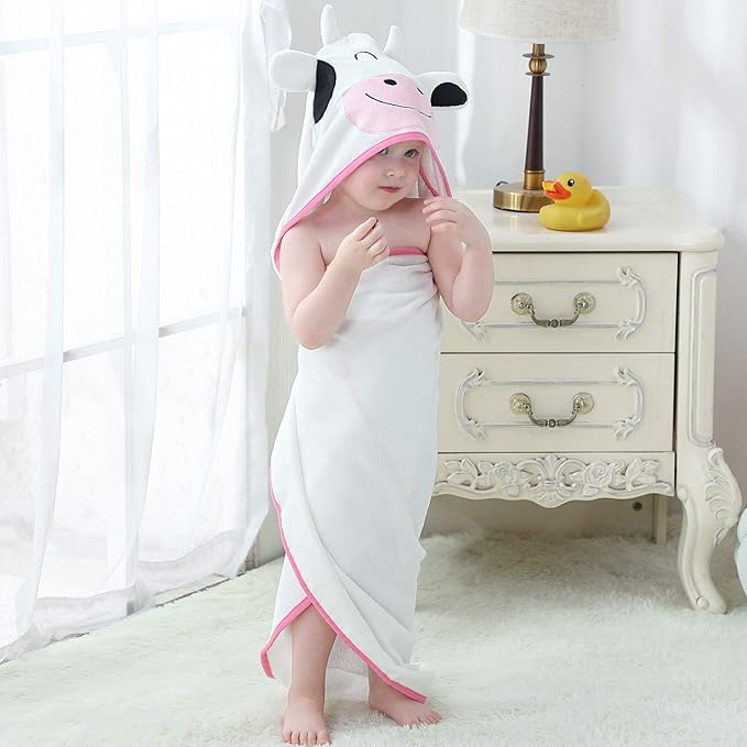 MICHLEY Unisex Baby Animal Hooded Bath Towel Soft Cotton Beach Swimming Bathrobe for 0-6T, Cow