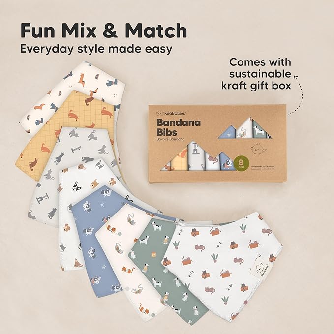 8-Pack Organic Baby Bandana Bibs for Boys, Girls - Super Absorbent Triangle Baby Bibs for Drooling and Teething Infant, 100% Cotton Extra Soft for Newborn, Infant 0-36 Months (Toy Land)