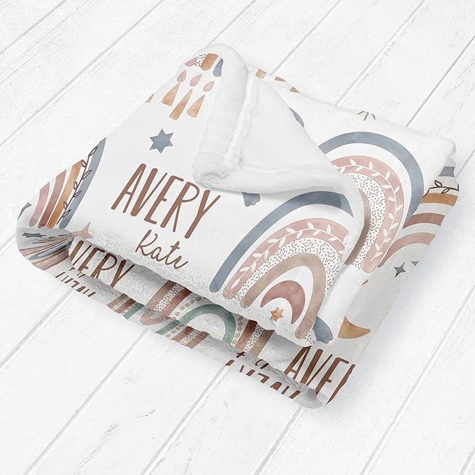 Girls Love A Monogram - Personalzied Custom Boho Rainbow Floral Baby Blankets for Girls with Name Shower Gift (Boho Rainbow, 30 X 40 Baby)