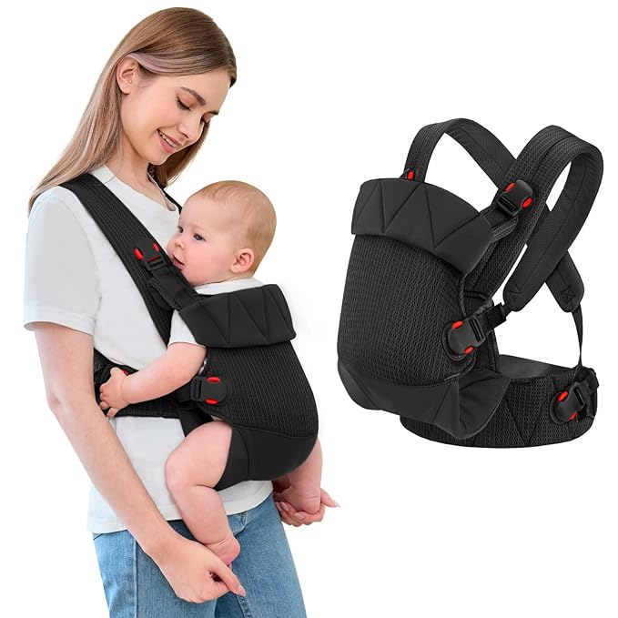 IULONEE Baby Carrier Wrap Ergonomic Baby Strap Carrier Front & Back Backpack Carry Adjustable Infant Toddlers Carrier Sling for Newborn Black