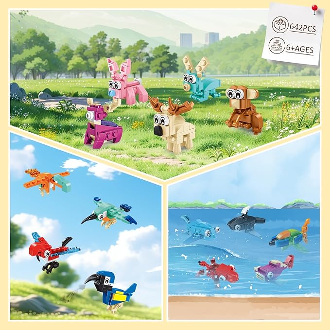 24 Pack Mini Animals Building Block Toy Stocking Stuffers Classroom Prizes Goodie Bags Fillers Building Set, Birthday Gifts Party Favors for Boys Girls Ages 6 8 10 12