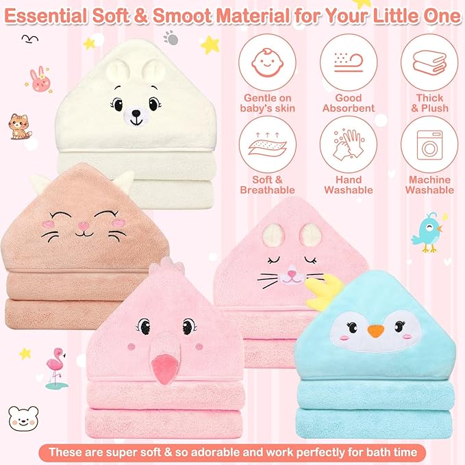 15 Pack Hooded Baby Towels, 5 Packs Soft Baby Bath Towels with Hood for Babies, 10 Packs Baby Washcloths for Newborns, Toddlers, and Kids- Absorbent, Baby Stuff Shower as Best Gifts for Boys and Girls