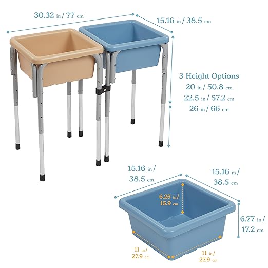 ECR4Kids 2-Station Sand and Water Adjustable Play Table, Sensory Bins, Sand/Powder Blue