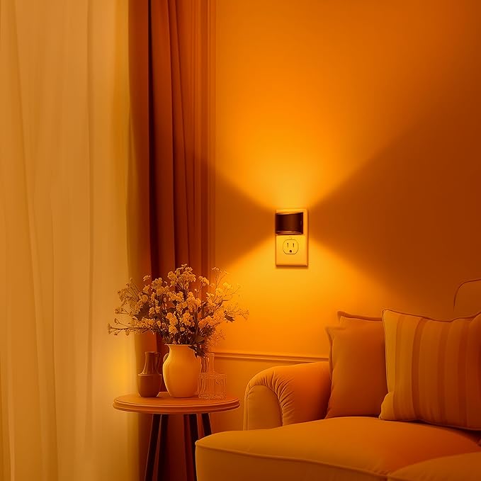 DORESshop LED Night Light[2 Pack], Night Lights Plug into Wall, 3 Level Brightness Adjustable Plug in Night Light, Dusk to Dawn Sensor, Nightlights for Adults, Bedroom, Bathroom, Hallway, Amber