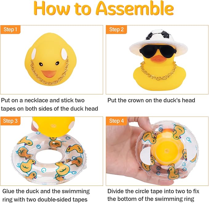 wonuu Car Rubber Duck, Yellow Duck Decoration Dashboard with Sun Hat Swim Ring Necklace Sunglasses for Car Dashboard Decorations