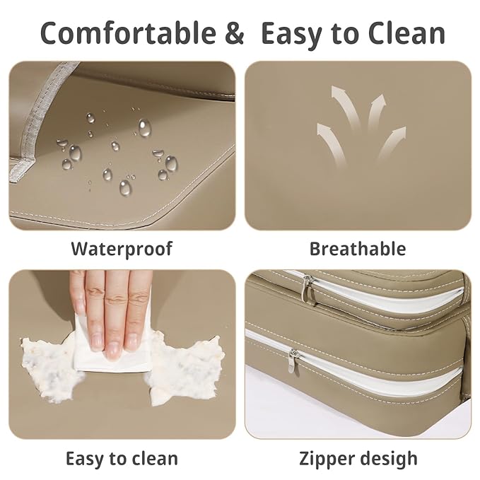 Toddler Booster Seat for Kitchen Chair, 2-in-1 Dining Table Booster Seat with Backrest & Adjustable Straps – Easy-Clean, PU Portable Toddler Eating Travel Increasing Cushion - Dark Coffee