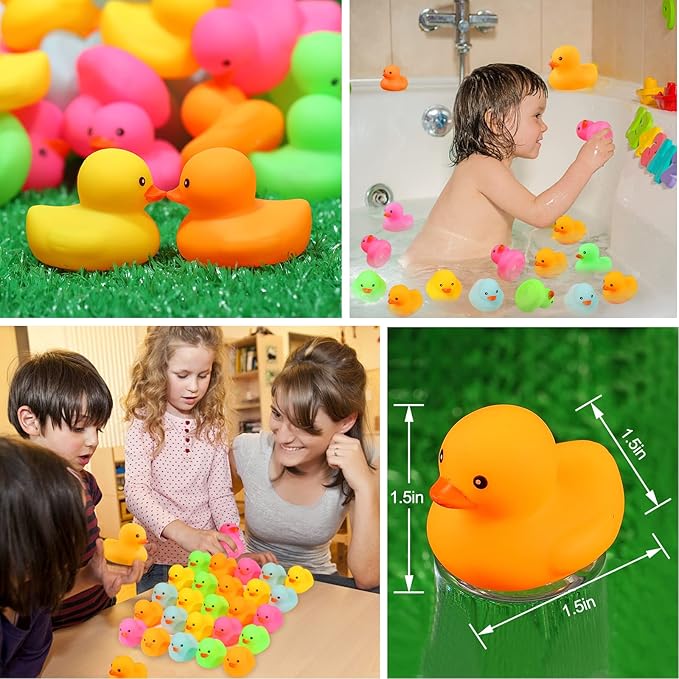 100 Pack Multicolor Mini Rubber Duck Bath Toy Colored Little Ducks