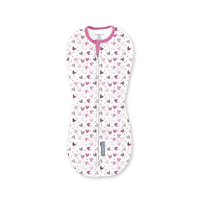 SwaddleMe by Ingenuity Compression Baby Swaddle Pod, Two-Way Zipper for Easy Diaper Changes, Improves Sleep & Calms Startle Reflex, 0-2 Months, 1.0 TOG, 2-Pack - I Heart You