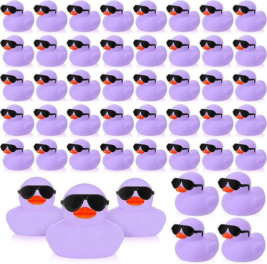 Sosation 36 Packs Mini Rubber Ducks with Sunglasses Sets 2.2 Inch Bath Squeaky Rubber Duckies Cute Float Bathtub Toys for Christmas Birthday Party Favors Class Prizes Car Decor(Light Purple)