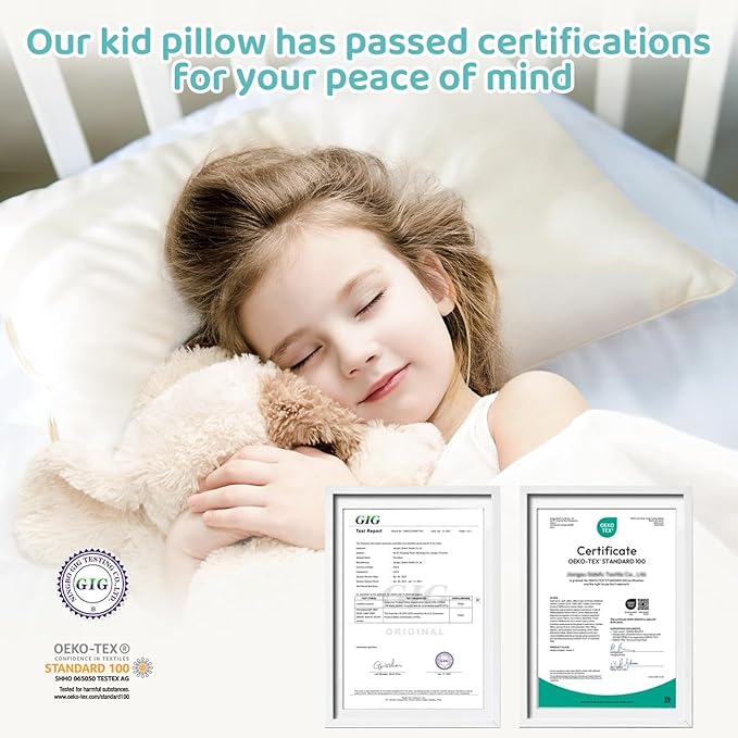 LOFE Organic Kids Pillow with Pillowcase - 16x22 Toddler Pillow with 100% Organic Cotton Shell, Adjustable Loft Youth Pillow, Machine Washable Organic plilow, Soft, Perfect for Kids&Youth&Children