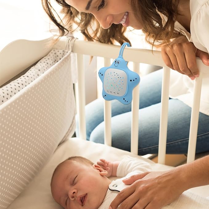 Portable White Noise Machine for Travel | Rechargeable Baby Sleep Aid with Soothing Star Projector & Calming Sound Music, Ideal for Nursery, Car, Crib On-The-Go