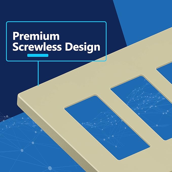 LIDER Matte Finish Decorator Switch Cover, Screwless Wall Plate, Mid-Size 3-Gang 4.88" x 6.77", Unbreakable Polycarbonate Thermoplastic, UL Listed, LSWP-33M-I, Ivory