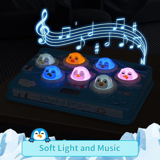 FS Pounding Toys, Penguin Pounding Game for Toddler, Interactive Music Toys for Kids Ages 3-5 Years Old Boys and Girls, Game Toy with 2 Hammers, 36 Levels