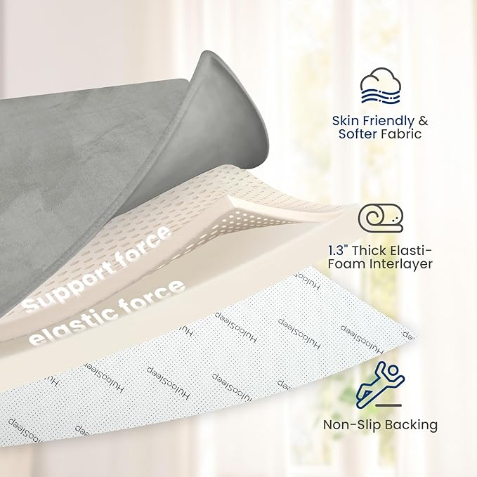 Baby Play Mat for Floor,1.3" Thick Elasti-Foam 50"×50" Playpen Mat for Tummy Time,Water Repellent Soft Coral Velvet for Toddler,Infant,Kids,Non-Slip Backing Safe for Crawling(Light Grey)