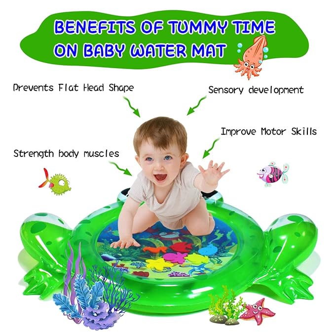 ZHUYNXIR Frog Infant Water Mat, Tummy Time Baby Play Mat, Inflatable Play Center for Newborn (36.5x30 in)