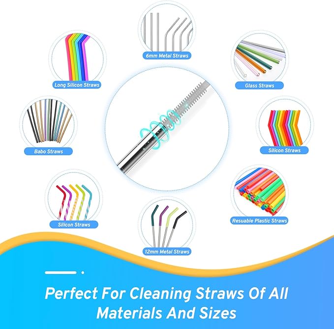 Silicone Bottle Brush Set with Straw Cleaner Brushes, Multi-Purpose Bottle and Jar Cleaner, Easy to Use and Dry, Heat Resistant Sturdy