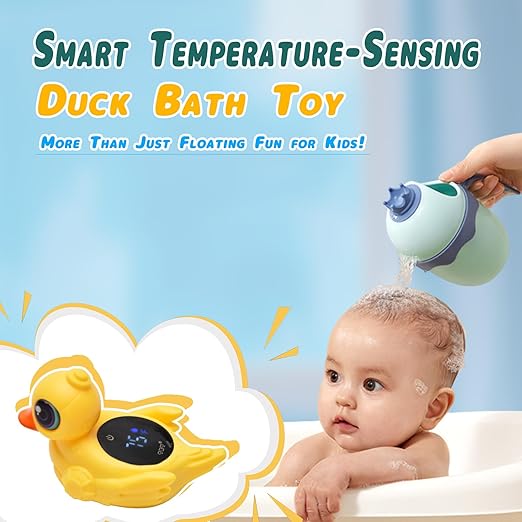 TKY Big-Eye Duck Baby Bath Thermometer - Digital Water & Room Temp Monitor with LED Alerts, Floating Bath Safety Essential for Newborns, Infants, Toddlers (Rechargeable, IP67 Waterproof)