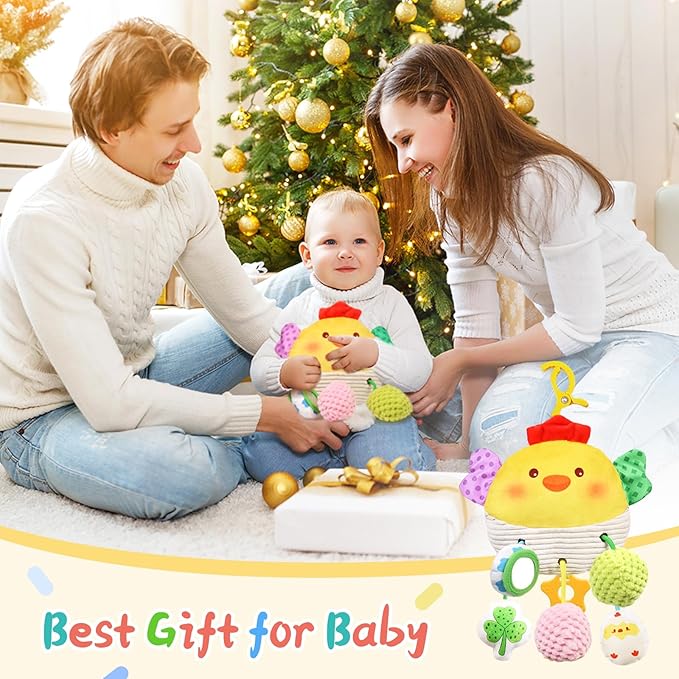 Stroller Toys for Babies 6-12 Months, Car Seat Toys for Babies 0-6 Months Boys Girls, Rattle Mirror Crib Carseat Hanging Toy for 3-6 Month, Newborn Gifts for Baby