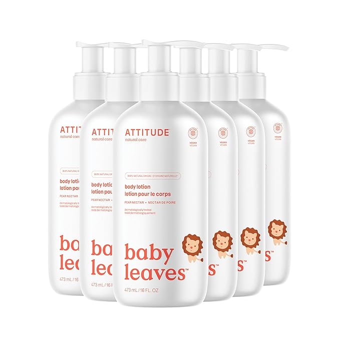 ATTITUDE Baby Lotion, EWG Verified Moisturizer, Dermatologically Tested Moisturizing Cream, Vegan and Cruelty-Free, Pear Nectar, 16 Fl Oz (Pack of 6)