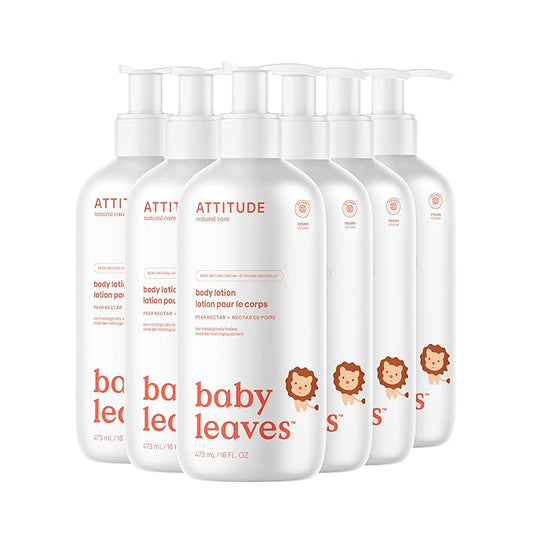 ATTITUDE Baby Lotion, EWG Verified Moisturizer, Dermatologically Tested Moisturizing Cream, Vegan and Cruelty-Free, Pear Nectar, 16 Fl Oz (Pack of 6)
