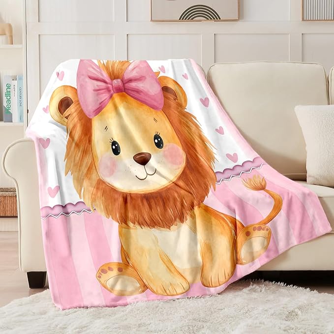 Personalized Baby Blanket for Girls, Custom Baby Blanket with Name, Soft Cozy Personalized Name Blankets for Kids, Customized Lion Blanket for Infant Toddler Birthday Christmas