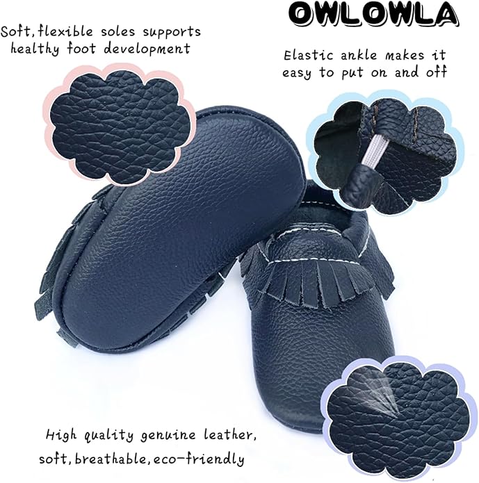 OWLOWLA Baby Moccasins Soft Sole Leather Baby Shoes Infant Toddler Pre-Walker Shoes Baby Boy Girl