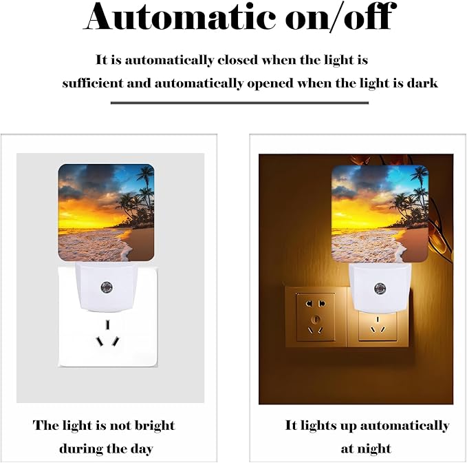 Sunset Beach Night Light,Plug Into Wall with Dusk to Dawn Light Sensors, Warm Nightlights for Bedroom, Bathroom, Hallway, Kitchen, Gifts Ideal for Boys Girls Women Men