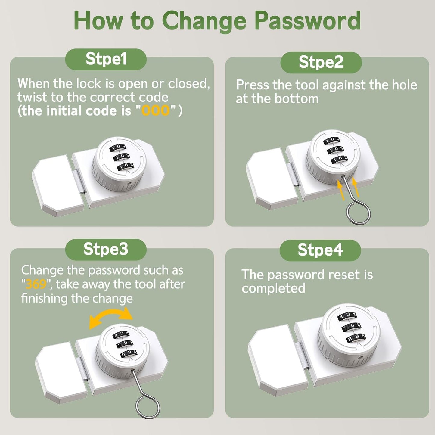 Keyless 3-Digit Combination Lock, Mechanical Stick-on Drawer Latch, Security Adhesive Cabinet Lock for Closet & Barn One-Way Doors (2, White)