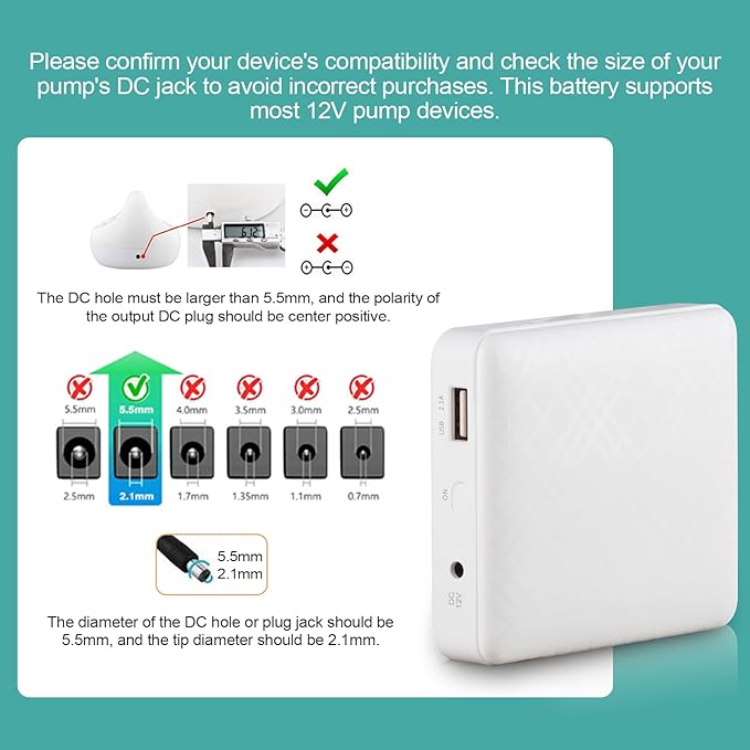 12v Portable Breast Pump Battery and Charger for S1 S2 Medela Pump-in-Style and Lactina Hygeia EnJoye (Easy for Outdoor and Travelling)