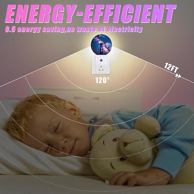 Nautical Lighthouse Night Light Starry Sky Night Lights LED Lamp Round Plug into Wall Nightlight with Dusk to Dawn Sensor Home Hallway Stairway Kitchen Decor